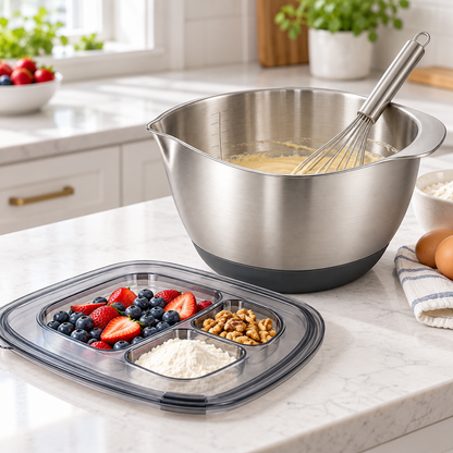 CornerPour Square-Round Mixing Bowl & Prep Lid