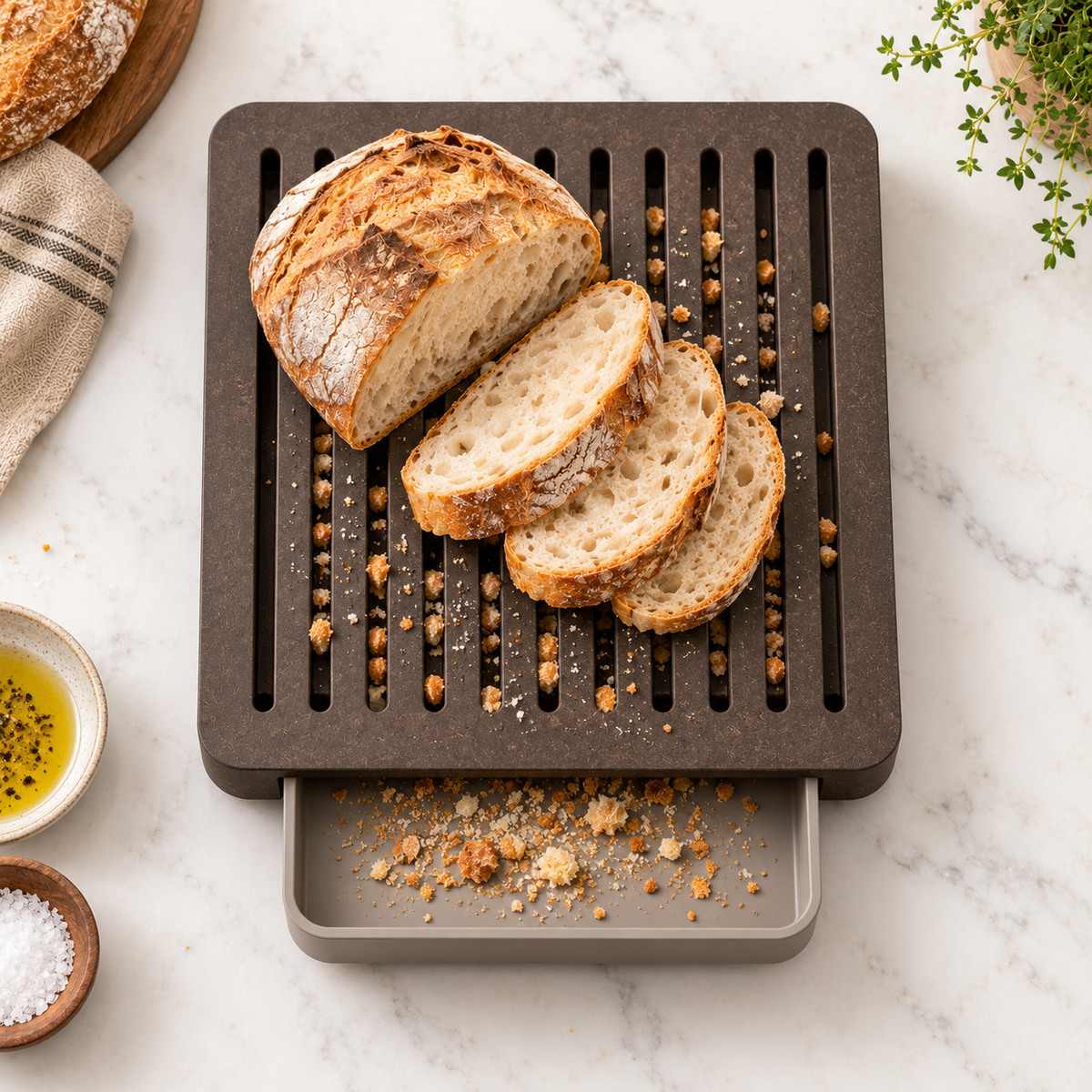 CrumbSlide Bread Prep Board with Hidden Catch Drawer